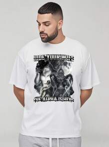 Men's Plus Size Wolf Graphic Tee Shirt Cool Alpha Male Design,Big And Tall Sizes Available