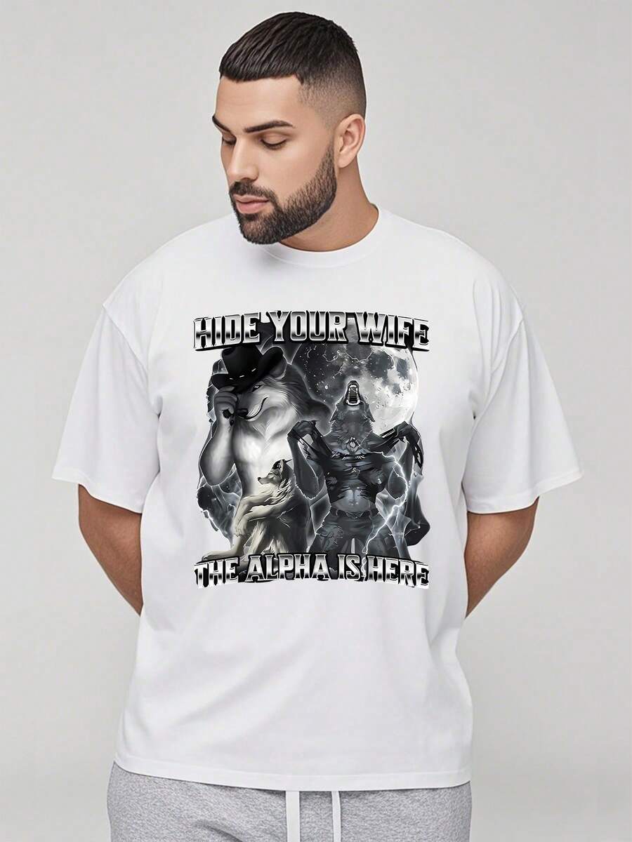 Men's Plus Size Wolf Graphic Tee Shirt Cool Alpha Male Design,Big And Tall Sizes Available