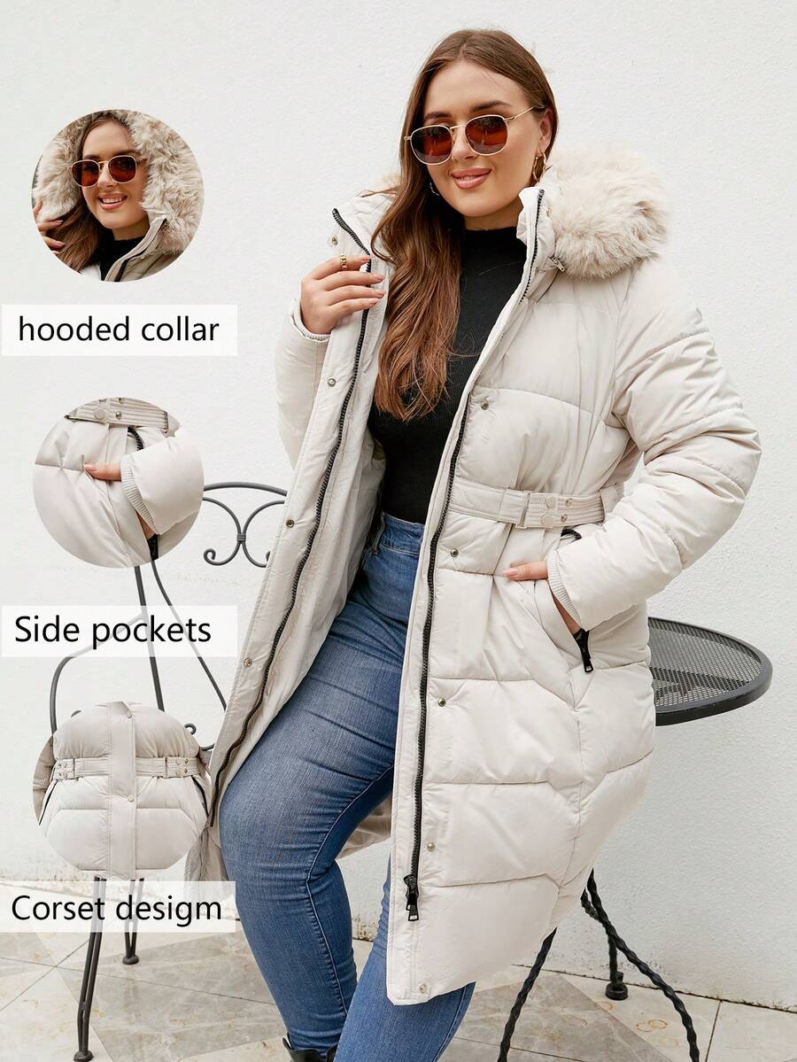 Giolshon Plus Size Women's Hooded Jacket, Keeps You Warm In Autumn And Winter, Suitable For Outdoor Activities And Commuting