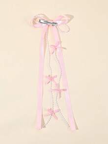 2个粉色流苏发夹，女士/女孩纯色丝带流苏蝴蝶结爪夹，仿珍珠流苏蝴蝶结发夹，优雅仿珍珠流苏蝴蝶结发夹，婚礼/节日双马尾蝴蝶结发夹，女士发饰，爪夹，发夹，发饰，发卡 - 粉色 - 查看 5