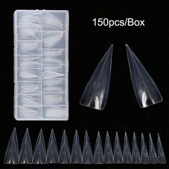 150Pcs Long Curved Stiletto Nail Tips Full Cover Eagle Claw Press On Nails, XXL Dragon Claw Sculptural Fake Acrylic Nails Cat Claw False Nail Tips For Nail Art Design 15 Sizes