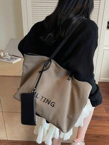 Khaki Tote Bag With Coin Purse, Fashion Minimalist Large Capacity Shoulder Bag With Magnetic Closure, Versatile Casual Handbag Suitable For Daily Use, Commuting, Work, School, Travel, Shopping - Khaki - View 2