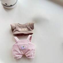 [仅衣服] 休闲格子吊带裤套装，适合17厘米娃娃，派对服装 [不含娃娃]