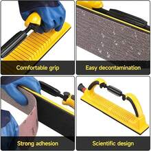 1 pieza de bloque de lijado para lijar a mano, se puede conectar a una aspiradora. Tiene una amplia gama de usos y se puede utilizar para la limpieza del hogar, lijado de paneles de yeso, lijado fino, eliminación de óxido y pintura, talleres de reparación y pintura de automóviles, carpintería y fabricación de muebles de madera, talleres de procesamiento de metales y más. - Amarillo - Ver 8