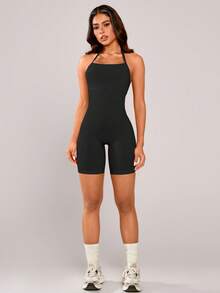 NcmRyu Women S High Elasticity Seamless Yoga Romper Solid Color Sleeveless Athletic Unitard Quick Dry Sweat Wicking Perfect For Yoga Fitness Summer Workouts, Modern Athletic Look - 黑色 - 查看 8