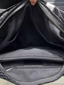 Women's Fashion Nylon Messenger Bag, Large Capacity Solid Color Crossbody Bag, Fixed Shoulder Strap, Polyester Lining, Thickened Casual Handbag - Black - View 9