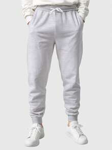 Men's Plain  Sweatshirt And Pants Set, Various Colors, No Print - Màu Xám nhạt - Xem 3