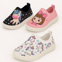 Set Of 3 Pairs Of Unicorn Sneakers For Girls, Easy To Put On, School Sizes 19 To 28. - trắng - Xem 2