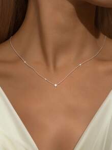 EleRunis 1 PIEZA Colgante de collar de 0.1 quilates de Moissanita con montura de 4 garras de plata esterlina 925, chapado en oro de 18k, diseño elegante, casual, clásico y minimalista. Joyería fina para uso diario, boda, fiesta, compromiso y aniversario - Plateado - Ver 5