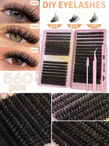 CMAYOME 640片D型卷翘浓密假睫毛套装，簇状假睫毛，10D+20D+30D+40D/30D+40D+50D+60D/50D+60D+80D+100D，多种组合，10-16毫米簇状假睫毛，自然柔软。套装包含睫毛胶、粘合剂、定型凝胶、镊子和睫毛刷，适合睫毛较细软的人士使用。 - 西瓜粉 - 查看 4