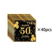 20pcs/40pcs/60pcs/100pcs,6.5-Inch Tissues, Birthday Napkins For 16, 21, 30, 40, 50 And 60 Years Old, Black And Gold Cocktail Drink Napkins, Black And Gold Disposable Party Napkins Are Suitable For Decorative Tissue Products For Parties, Birthdays, Anniversaries, And Special Birthdays Such As Christmas, Halloween, Easter, Thanksgiving, Etc - Multicolor - View 22