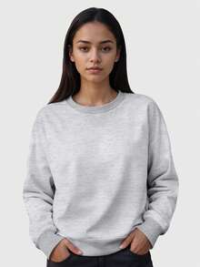 Women's Round Neck Sweatshirt And Comfort Flannel Pants Set - Light Grey - View 3