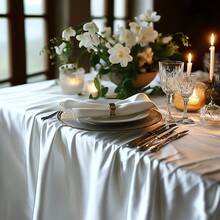 1pc Elegant White Rectangular Tablecloth - Soft And Smooth Polyester Fabric, Suitable For Weddings, Birthdays, Parties, Christmas, Thanksgiving, Easter, Independence Day And Other Special Occasions, Multipurpose Tablecloth | Classic Elegant | Polyester Tablecloth - Multicolor - View 5