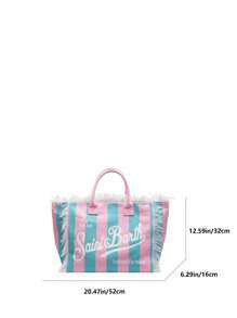 Borsa a tracolla in tela a righe, nuova borsa a frange Dopamine, borsa da pendolare di grande capacità alla moda, stampa a righe casuale