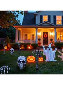 3PCS Halloween Courtyard Props, Three Pieces Skeleton Set, Themed Party Courtyard Horror Decoration Ornament Skeleton Set, Happy Halloween!
