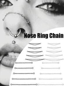 5PCS Nose Chain Surgical Steel Across Top Nose Piercing Jewelry - Double Nostril Bridge Jewelry For Women & Men, Black, Gold, Silver, Goth, Y2k, Halloween