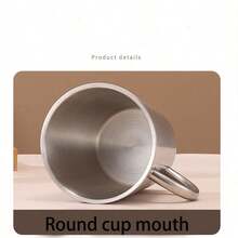 Thickened 304 Stainless Steel Cup, Double-Layer Anti Scald, Water Cup, Coffee Cup, Beverage Cup, Tea Cup, Milk Cup, Easy To Clean, Durable, Drop Resistant, With Handle For Easy Access, Suitable For Home Use, Office, Restaurant, Fast Food Restaurant, Canteen, Beverage Shop, Picnic, Outdoor