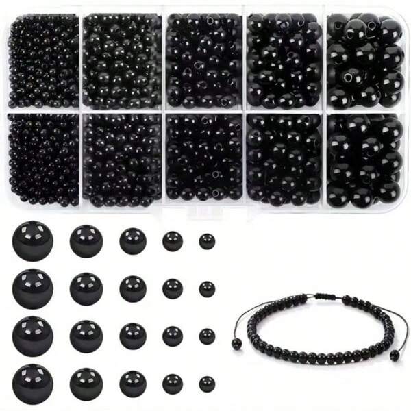 Ongeveer 1750 stuks zwarte acryl kralen sieradenset voor doe-het-zelf armbanden, kettingen, oorbellen, telefoonbandjes en knutselwerkjes