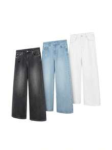 Wide Leg Straight Fit Carpenter Jeans UNISEX - Baby Blue - View 4