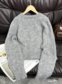 Wixra Soft Solid Color Round Neck Sweater Cardigan, Loose And Cozy Knit