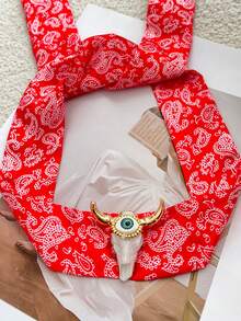 1Pc Western Cowboy Stylish Copper Beaded Eyes Cow Head Vegan Loop Chain Printed Scarf Necklace For Parties Music Festivals Out Hip Hop Enthusiasts Cowboy Lovers Wear, 18k Gold Plated Women's Gold Jewelry Halloween Gift(The Eye Pendant Is Secured With Foam Backing, And The Material Of The Eye Pendant Is Resin.) - Gold - View 11