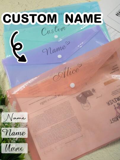 LICVIC Custom Plastic Folders With Name, Personalized File Folders, Customized Plastic Envelopes, Customizable Plastic Envelopes With Snap Closure, School Folders, Office Folders, Back To School Supplies, College Essentials, Teacher's Day Gifts, Birthday Gifts, Company, Students, Family, Couples, Teacher, Boy, Girl