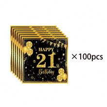 20pcs/40pcs/60pcs/100pcs,6.5-Inch Tissues, Birthday Napkins For 16, 21, 30, 40, 50 And 60 Years Old, Black And Gold Cocktail Drink Napkins, Black And Gold Disposable Party Napkins Are Suitable For Decorative Tissue Products For Parties, Birthdays, Anniversaries, And Special Birthdays Such As Christmas, Halloween, Easter, Thanksgiving, Etc - Multicolor - View 26