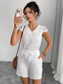 女士时尚畅销品印花腰带配抽绳和流苏，优雅的春夏季裙子 - 白色 - 查看 4