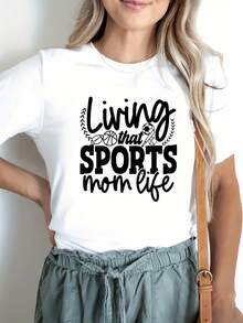 Camiseta Casual de Manga Corta para Mujeres Primavera Verano - Blusa de Cuello Redondo con Estampado de Letras del Alfabeto (Alfabeto Inglés Completo), Tela de Estiramiento Medio, Esencial para el Guardarropa de Primavera/Verano, Top Casual Lavable aáquina para Atuendos Casuales y Capas - Blanco - Ver 1