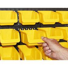 WallPeg 36 Pack Pegboard Bin Kit – 18 Medium & 18 Large Yellow Peg Board Storage Bins |   Parts Organizer For Garage, Workshop, Craft Room, Office, Tool Wall & Workbench |   Pegboard Accessory Organier