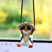 قلادة بشكل بطة أرجوحة كرتونية معلقة بمرآة السيارة، زخرفة معلقة للسيارة