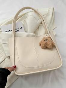 Bolso vintage y retro para damas, de estilo casual y versátil, de unicolor en PU con costuras, de gran capacidad, bolso de mano, bolso de hombro, bolso escolar, de gran capacidad, portátil, casual clásico, casual de negocios, para adolescentes, mujeres, estudiantes universitarias, trabajadores de cuello blanco, perfecto para el trabajo, vuelta al colegio, escuela secundaria, universidad, vacaciones