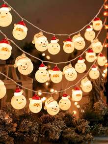 Christmas Snowman Santa LED String Lights, Battery Operated Fairy Lights, Indoor Xmas Decor For Christmas Tree Bedroom Window Holiday Party Decoration, Christmas String Lights, Xmas Tree Decoration Lights - White - View 5