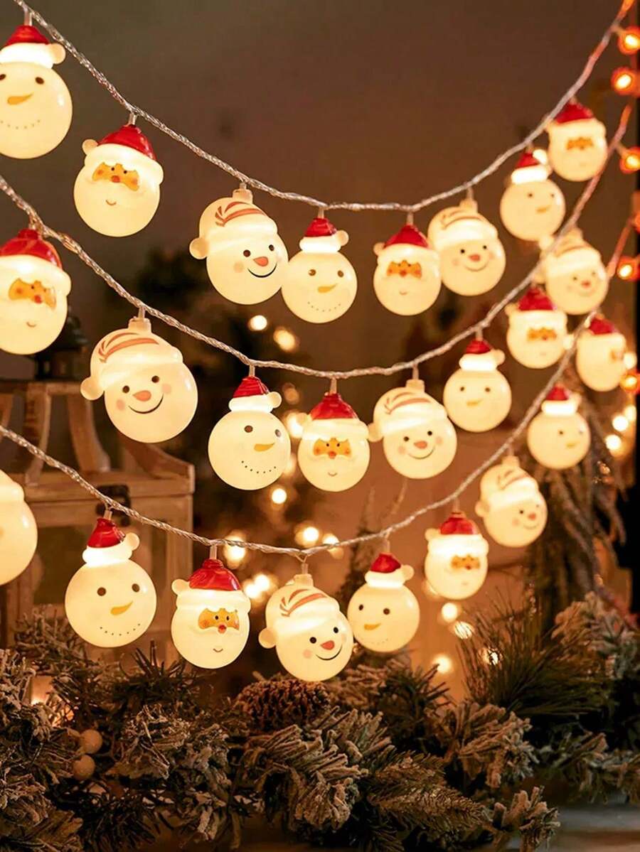 Christmas Snowman Santa LED String Lights, Battery Operated Fairy Lights, Indoor Xmas Decor For Christmas Tree Bedroom Window Holiday Party Decoration, Christmas String Lights, Xmas Tree Decoration Lights
