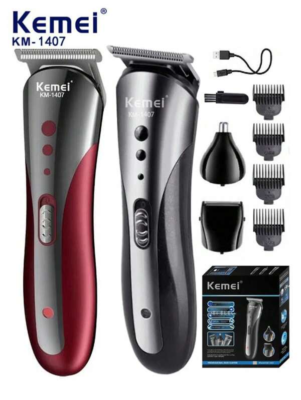 Kemei Tondeuse à cheveux électrique KM-1407 Taille-barbe/nez/oreille 3 en 1 Rasoir rechargeable USB pour hommes Tondeuse multifonctionnelle (1 set)