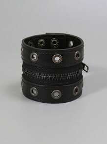 Gothic Punk Leather Bracelet Zipper Punk Rivet White Wrap Bracelets Bangle Button Black Wristband Women Fashion Accessories