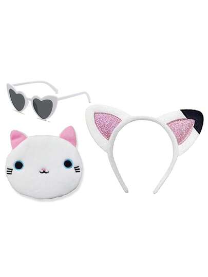 3 Pieces Set: Coin Purse, Sunglasses, Cat Ear Headband, Halloween Headband Accessories, Birthday Party Supplies