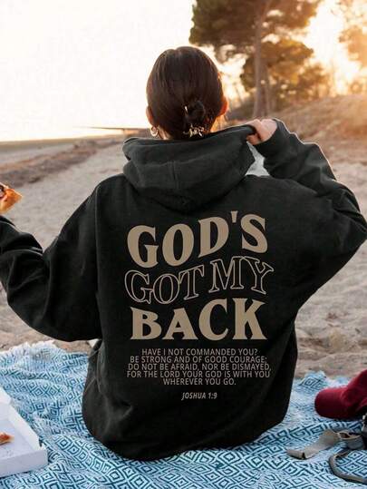 Women's 'God Supports Me' Letter Print Hoodie - Comfortable Polyester Drawstring Hoodie With Inspirational Quotes, Washable, Autumn And Winter