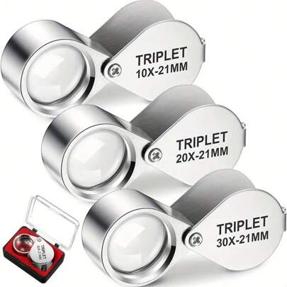 1 st hopfällbar smyckeförstoringsglas, bärbart förstoringsglas, söt smyckeförstoringsglas i fickformat, 10x 20x 30x förstoring, metall, kontorsmaterial för skolstart