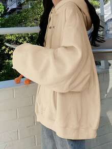 女士宽松长袖字母刺绣连帽运动衫