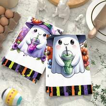 2/4/6/48pcs Halloween Ghost Themed Print Kitchen Towels, High Absorbency Dish Cloths, Ideal For Cooking, Baking, Kitchen And Bathroom Use