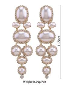 新款不对称仿巴洛克风格人造珍珠耳环女士妈妈夸张长款垂坠水钻耳环女式珠宝礼物 - PIN - 查看 12