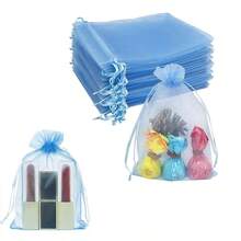 50pcs Light Blue Transparent Organza Bags, Assorted Size Mesh Bags, Drawstring Gift Bags, Candy & Jewelry Pouches, Wedding Favor Bags, Christmas Gift Packaging Bags - Multicolor - View 9