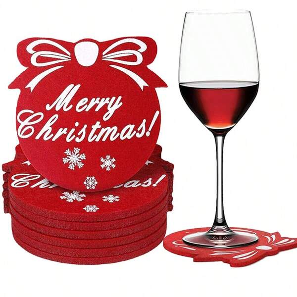 8/16 peças de jogos americanos para decoração de mesa de Natal, material de feltro grosso, almofadas antiderrapantes para talheres, porta-copos absorventes de Feliz Natal para xícaras de chá/água, adequados para decoração de mesa de festas de fim de ano