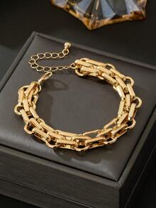 1pc Street Hip Hop Punk Style Exaggerated Thick Metal Chain Bracelet (No Gift Box) - Yellow Gold - View 1