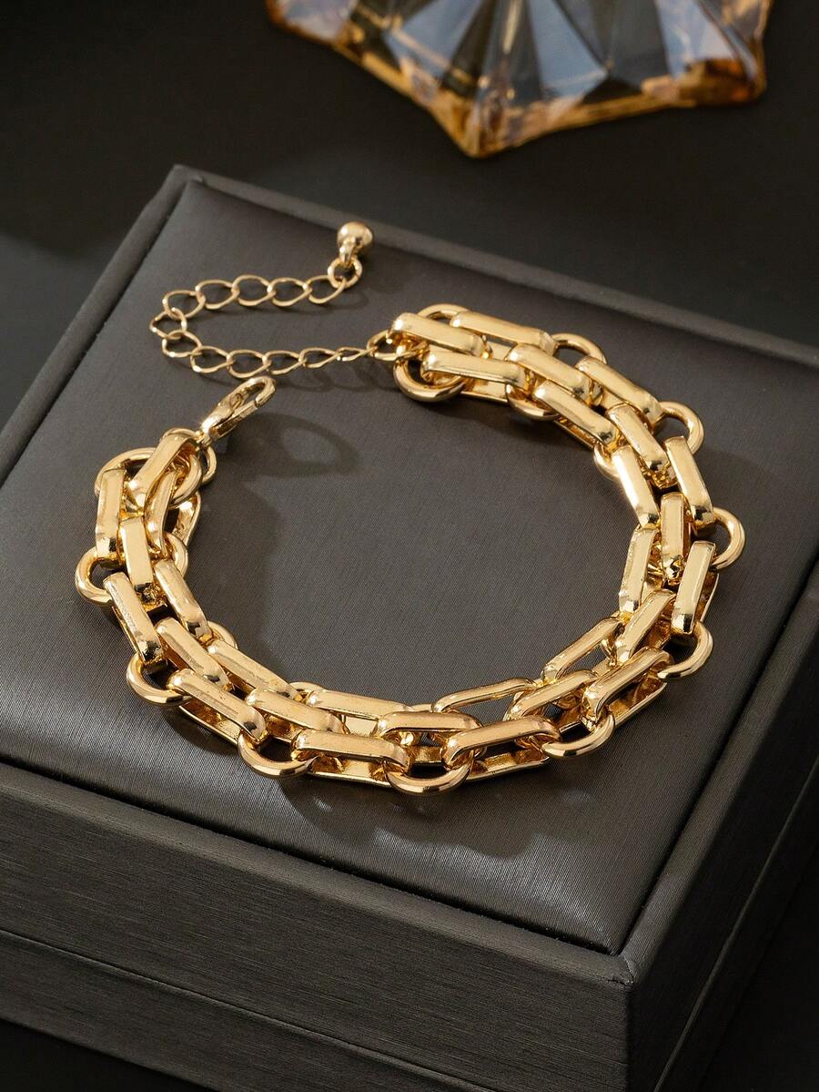 1pc Street Hip Hop Punk Style Exaggerated Thick Metal Chain Bracelet (No Gift Box) - Yellow Gold - View 1