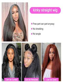 Kinky Straight Wig Human Hair 13x4 Hd Transparent Lace Front Wigs Human Hair Pre Plucked With Baby Hair Yaki Straight Frontal Wigs For Women 200 Density Human Hair Wig Glueless Brazilian Virgin 40 Inch - Natural Black - Xem 8
