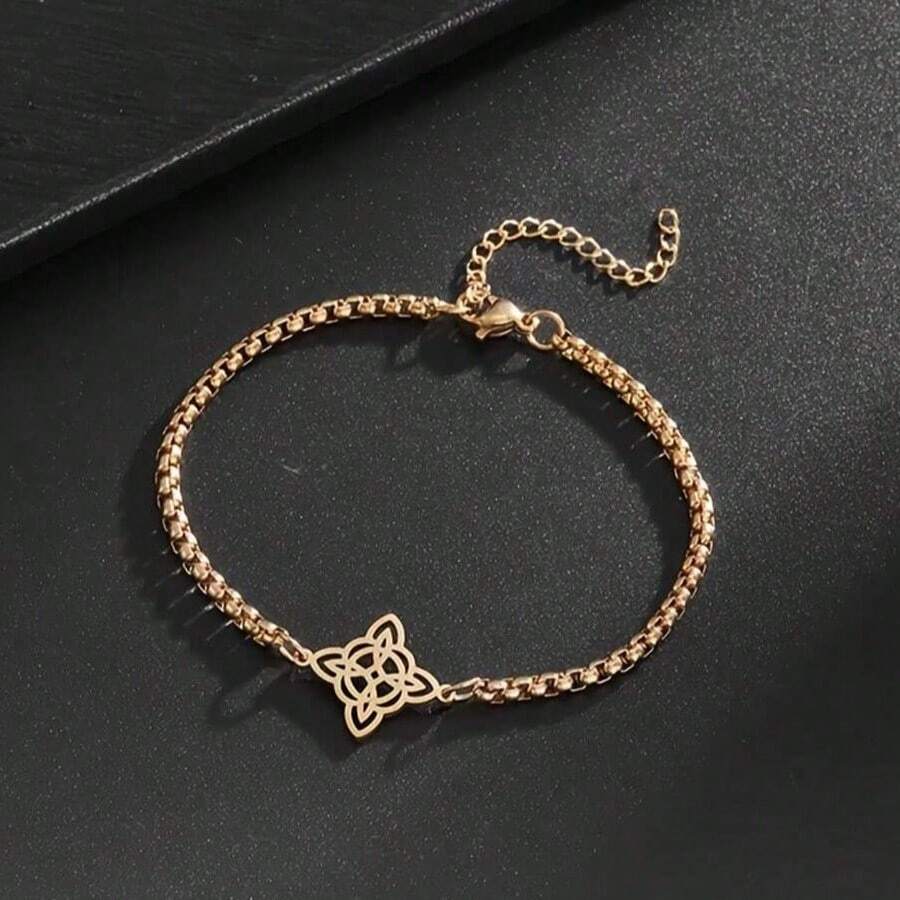 SeuSuk 1 chiếc vòng tay mặt dây chuyền hình nút thắt Celtic đơn giản và thời trang bằng thép không gỉ, phù hợp cho nữ giới khi đi chơi, dự tiệc, làm quà tặng trang sức. - Vàng - Xem 1