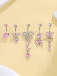 6 PCS Silver Butterfly Flower Chain Belly Button Ring