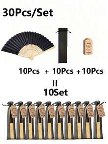 3/15/30pcs Set Elegant Black Folding Fans, Includes Thank You Card And Gift Bag, Bridal Bamboo Hand Fans, Bachelorette Party Wedding Bride Gifts, Bridesmaids Bamboo Hand Fans, Bachelorette Party Photo Props, Bridesmaid Gifts And Wedding Decor, Perfect For Parties And Events, Summer Accessories, Ladies Folding Fans - Black - View 13